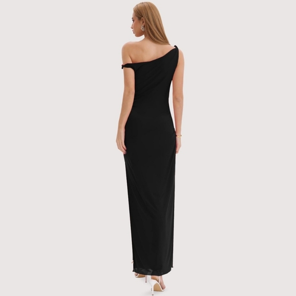2026 New Release Modal Ruched Twist Strap Maxi Dress – Size Large – Black - Picture 2 of 5
